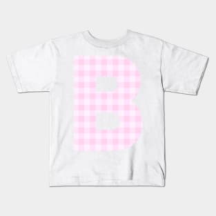 Pink Letter B in Plaid Pattern Background. Kids T-Shirt